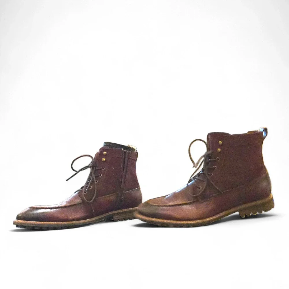 La Milano Jace II Leather Boots Men 12 Burgundy Distressed Side Zip Lug Sole EUC